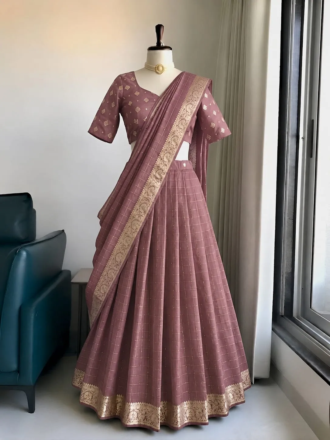 Fully Stitched Viscose Georgette Lehenga Choli with Zari Border Dupatta Set | Ready to Wear Festive Flared Ghagra - Image 7