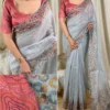 Gracy Digital Printed Modal Cotton Saree – Zari Striped Weaving with Banglori Satin Embroidered Blouse & Pallu Tassels - Image 3