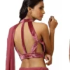 Halter Neck Velvet Blouse Georgette Saree Set – Cut Out Back Cocktail Party Wear Saree - Image 10