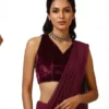 Halter Neck Velvet Blouse Georgette Saree Set – Cut Out Back Cocktail Party Wear Saree - Image 4