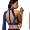 Halter Neck Velvet Blouse Georgette Saree Set – Cut Out Back Cocktail Party Wear Saree - Image 6