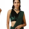 Halter Neck Velvet Blouse Georgette Saree Set – Cut Out Back Cocktail Party Wear Saree - Image 8