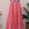 Hand-Embroidered Daisy Bodice Flared Tiered Maxi Dress in Cotton Mulmul - Image 2
