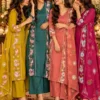Hand Embroidered Mul Chanderi Silk Kurta Pant Set with Scallop Cutwork Dupatta | Festive 3-Piece Suit - Image 4