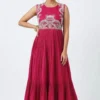 Hand Embroidered Yoke Cotton Pleated Anarkali Maxi Dress – Sleeveless Tiered Ethnic Gown for Women - Image 2