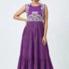 Hand Embroidered Yoke Cotton Pleated Anarkali Maxi Dress – Sleeveless Tiered Ethnic Gown for Women - Image 4