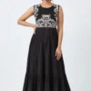 Hand Embroidered Yoke Cotton Pleated Anarkali Maxi Dress – Sleeveless Tiered Ethnic Gown for Women - Image 6