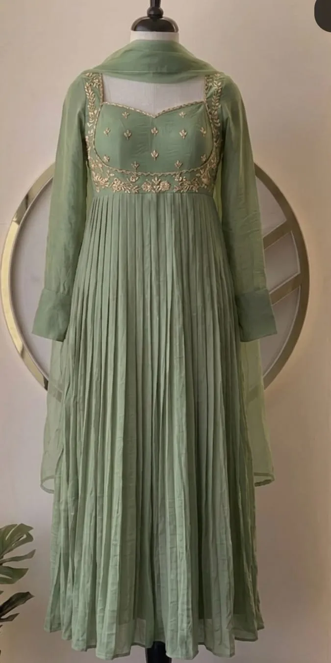Handcrafted Pista Green Anarkali Dress for Women | Shop Online