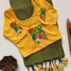 Handloom Khadi Cotton Saree with Readymade DTF Printed Stretchable Blouse – Tassel Pallu Saree Set (XL & XXL) - Image 18