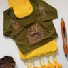 Handloom Khadi Cotton Saree with Readymade DTF Printed Stretchable Blouse – Tassel Pallu Saree Set (XL & XXL) - Image 23