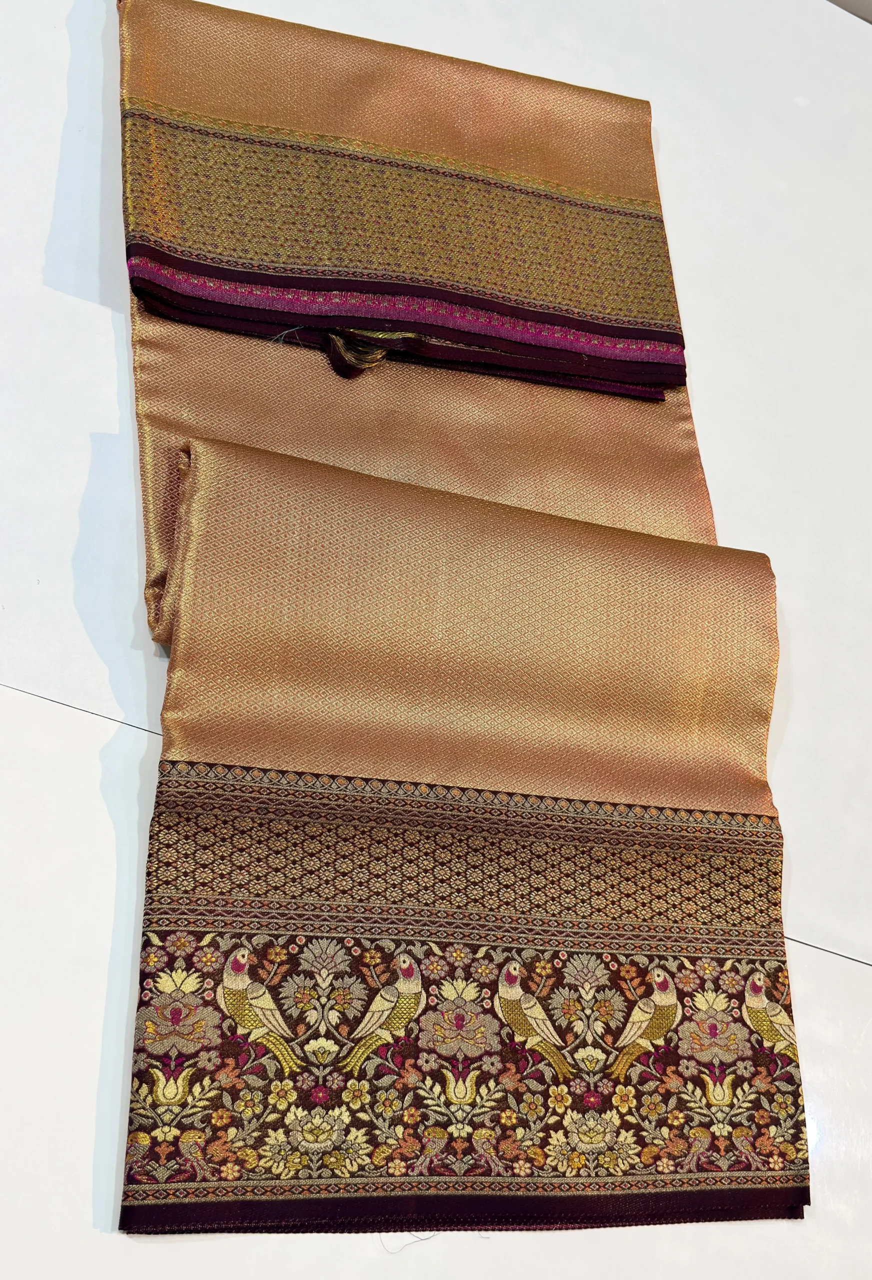 Handwoven Pure Tissue Silk Wedding Saree Featuring Traditional Tota/Parrot Meenakari Border with Certified Silk Mark