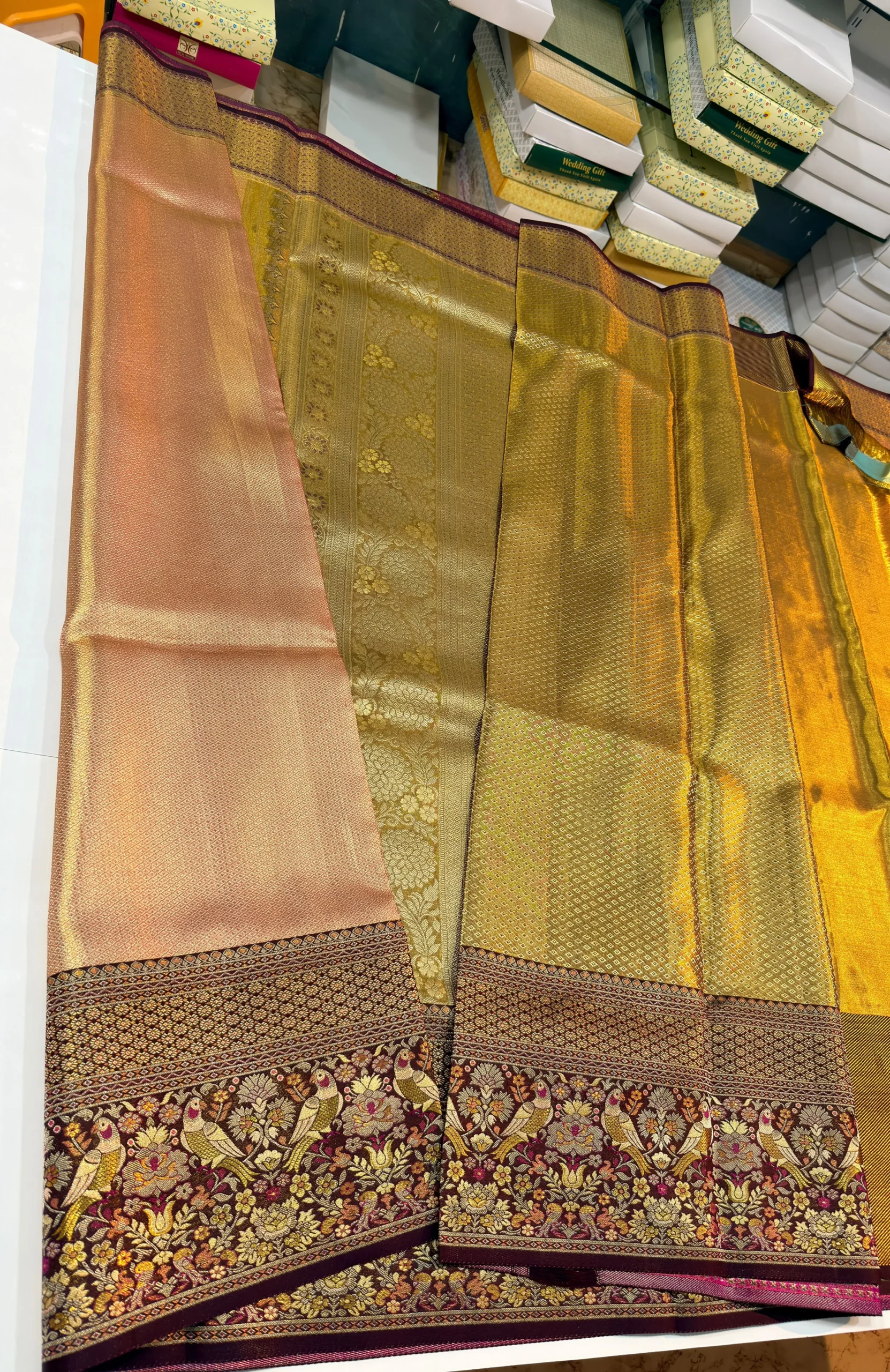 Handwoven Pure Tissue Silk Wedding Saree Featuring Traditional Tota/Parrot Meenakari Border with Certified Silk Mark - Image 5