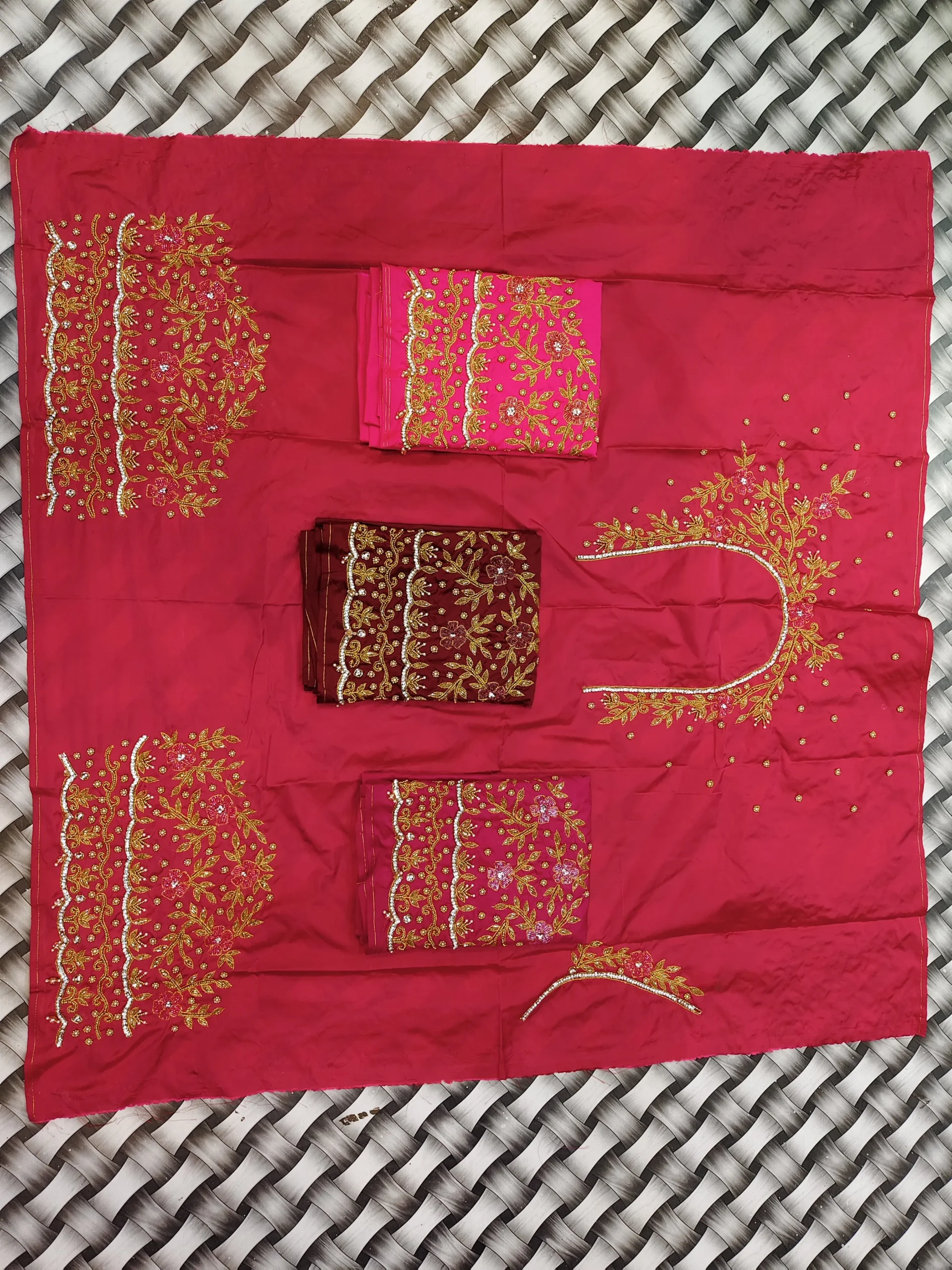 Heavy Bridal Aari Work Blouse Piece in Rani Pink & Maroon Accents – Wholesale Manufacturer Offer