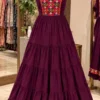 Heavy Rayon Gamthi Work Tiered Frill Gown | Sleeveless Criss-Cross Back Ethnic Maxi Dress with Lace Border