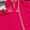 Heavy Roman Silk Embroidered Flared Anarkali Kurti Palazzo Set with Dupatta
