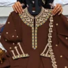 Heavy Roman Silk Embroidered Flared Anarkali Kurti Palazzo Set with Dupatta - Image 10