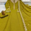 Heavy Roman Silk Embroidered Flared Anarkali Kurti Palazzo Set with Dupatta - Image 12