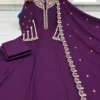 Heavy Roman Silk Embroidered Flared Anarkali Kurti Palazzo Set with Dupatta - Image 13