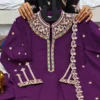 Heavy Roman Silk Embroidered Flared Anarkali Kurti Palazzo Set with Dupatta - Image 15