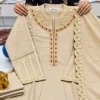 Heavy Roman Silk Embroidered Flared Anarkali Kurti Palazzo Set with Dupatta - Image 2