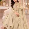 Heavy Roman Silk Embroidered Flared Anarkali Kurti Palazzo Set with Dupatta - Image 4