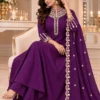 Heavy Roman Silk Embroidered Flared Anarkali Kurti Palazzo Set with Dupatta - Image 6