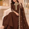 Heavy Roman Silk Embroidered Flared Anarkali Kurti Palazzo Set with Dupatta - Image 7
