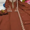 Heavy Roman Silk Embroidered Flared Anarkali Kurti Palazzo Set with Dupatta - Image 9