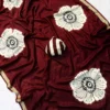 Imported Italian Silk Saree – Big Floral Art Concept Print with Woven Gold Zari Border & Striped Designer Blouse