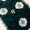 Imported Italian Silk Saree – Big Floral Art Concept Print with Woven Gold Zari Border & Striped Designer Blouse - Image 2