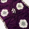 Imported Italian Silk Saree – Big Floral Art Concept Print with Woven Gold Zari Border & Striped Designer Blouse - Image 4