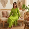 Jaipuri Bandhani Discharge Print Kurti with Leheriya Pant Set | Cotton Daily & Office Wear - Image 2