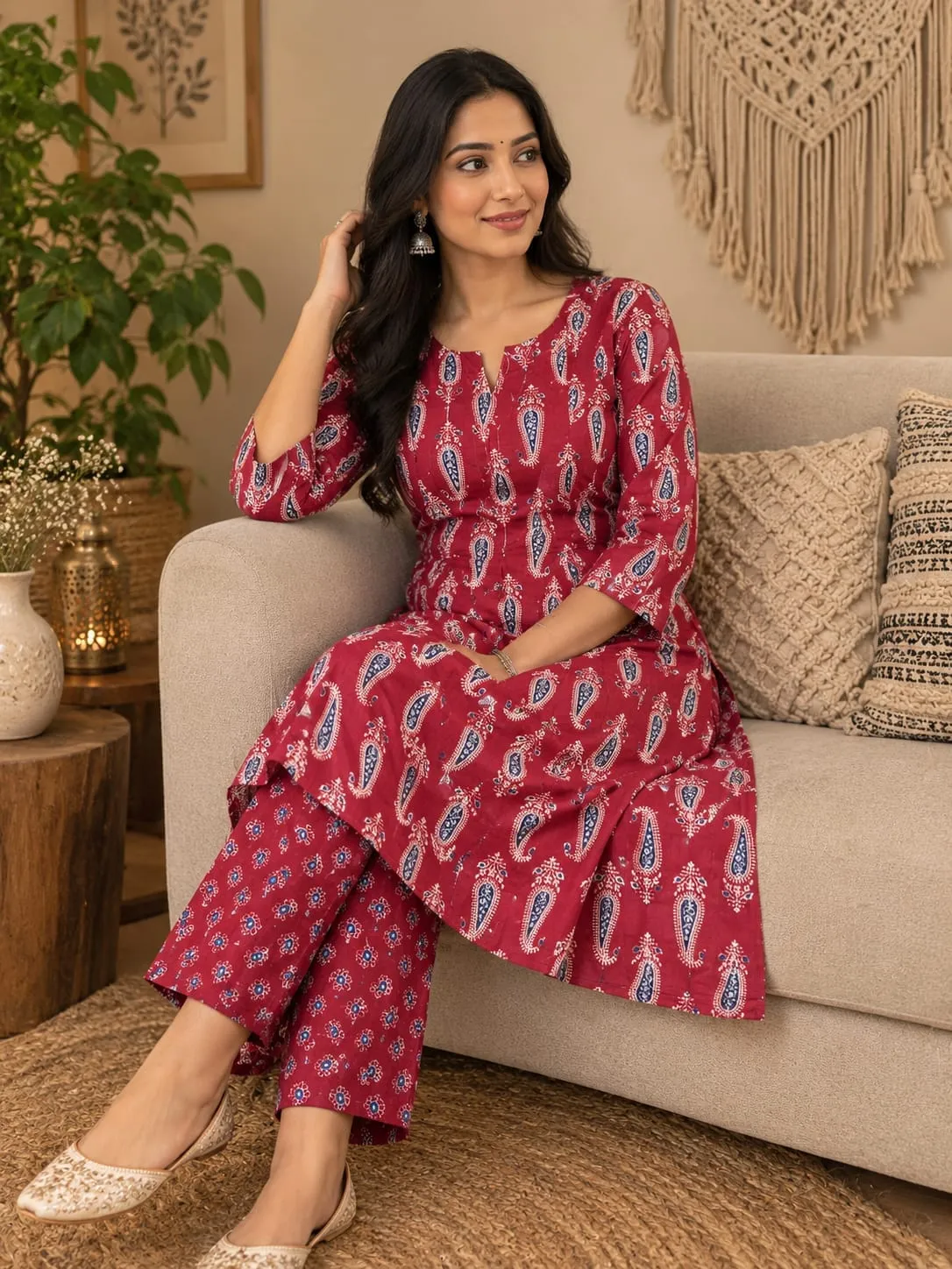 Jaipuri Bandhani Discharge Print Kurti with Leheriya Pant Set | Cotton Daily & Office Wear - Image 8