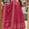Jaipuri Bandhani & Geometric Print Mulmul Cotton Anarkali Suit Set with Embroidered Yoke & Potli Buttons - Image 2