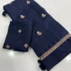 Jute Cotton Silk Embroidery Saree with Floral Butti Work & Matching Blouse Piece