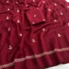 Jute Cotton Silk Embroidery Saree with Floral Butti Work & Matching Blouse Piece - Image 14
