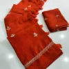 Jute Cotton Silk Embroidery Saree with Floral Butti Work & Matching Blouse Piece - Image 18