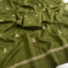 Jute Cotton Silk Embroidery Saree with Floral Butti Work & Matching Blouse Piece - Image 19
