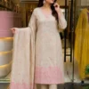 Jute Silk Embroidered Kurti Pant Set with Woven Daman Border & Dupatta - Image 7