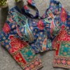 Kalamkari Position Print Padded Crepe Silk Saree Blouse with Back Dori & 3/4 Sleeves - Image 13