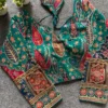 Kalamkari Position Print Padded Crepe Silk Saree Blouse with Back Dori & 3/4 Sleeves - Image 15