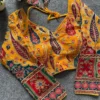 Kalamkari Position Print Padded Crepe Silk Saree Blouse with Back Dori & 3/4 Sleeves - Image 21
