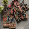 Kalamkari Position Print Padded Crepe Silk Saree Blouse with Back Dori & 3/4 Sleeves - Image 4