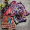 Kalamkari Position Print Padded Crepe Silk Saree Blouse with Back Dori & 3/4 Sleeves - Image 6