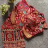 Kalamkari Position Print Padded Crepe Silk Saree Blouse with Back Dori & 3/4 Sleeves - Image 9
