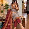 Kanchi Cotton Zari Work Kurta Pant Set with Tassel Dupatta - Image 7