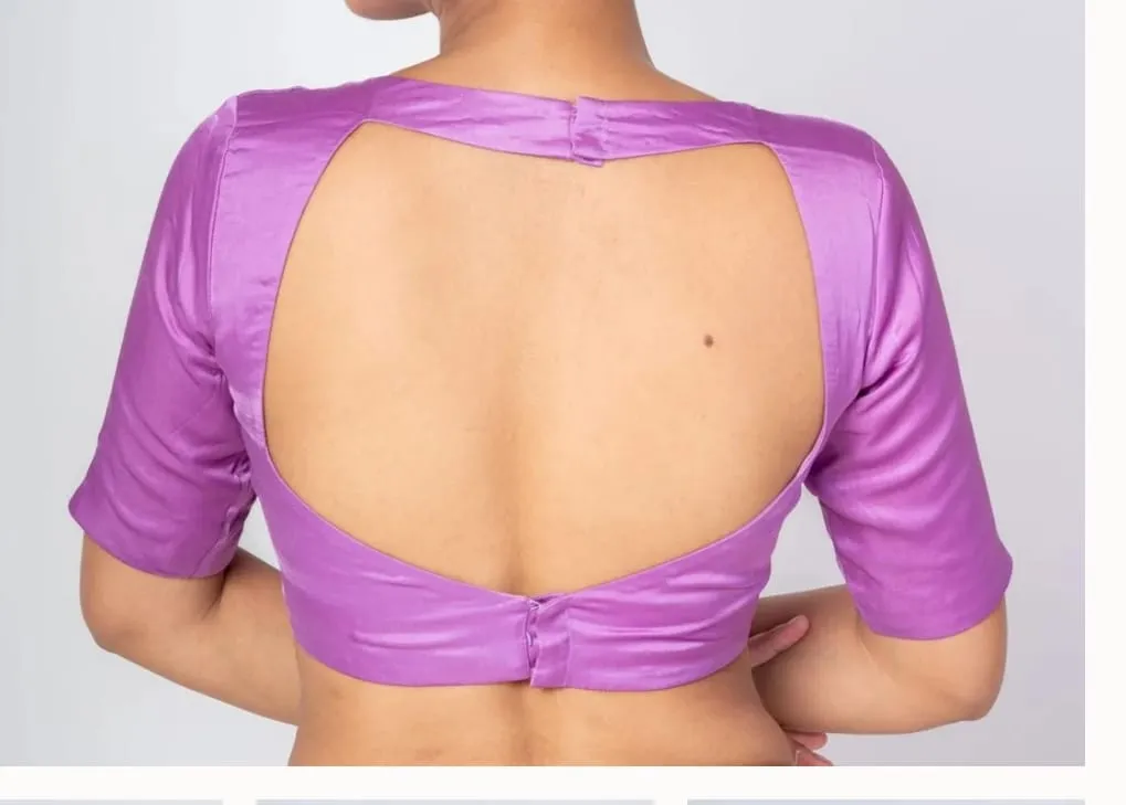 Lavender Raw Silk Readymade Saree Blouse – Elegant Square Neck & Cut-Out Back Designer Crop Top