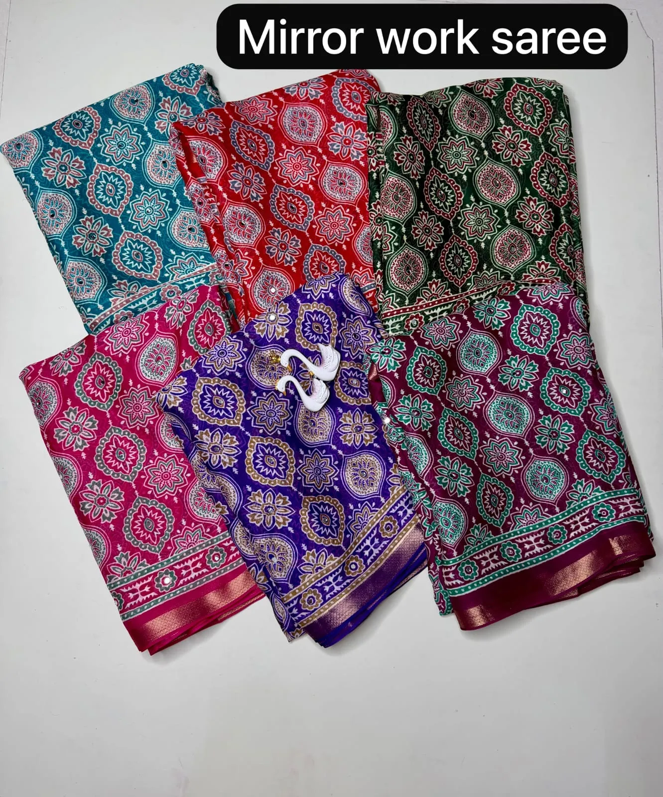 Lightweight Georgette Mirror Work Saree with Zari Border & Matching Blouse Piece - Image 2