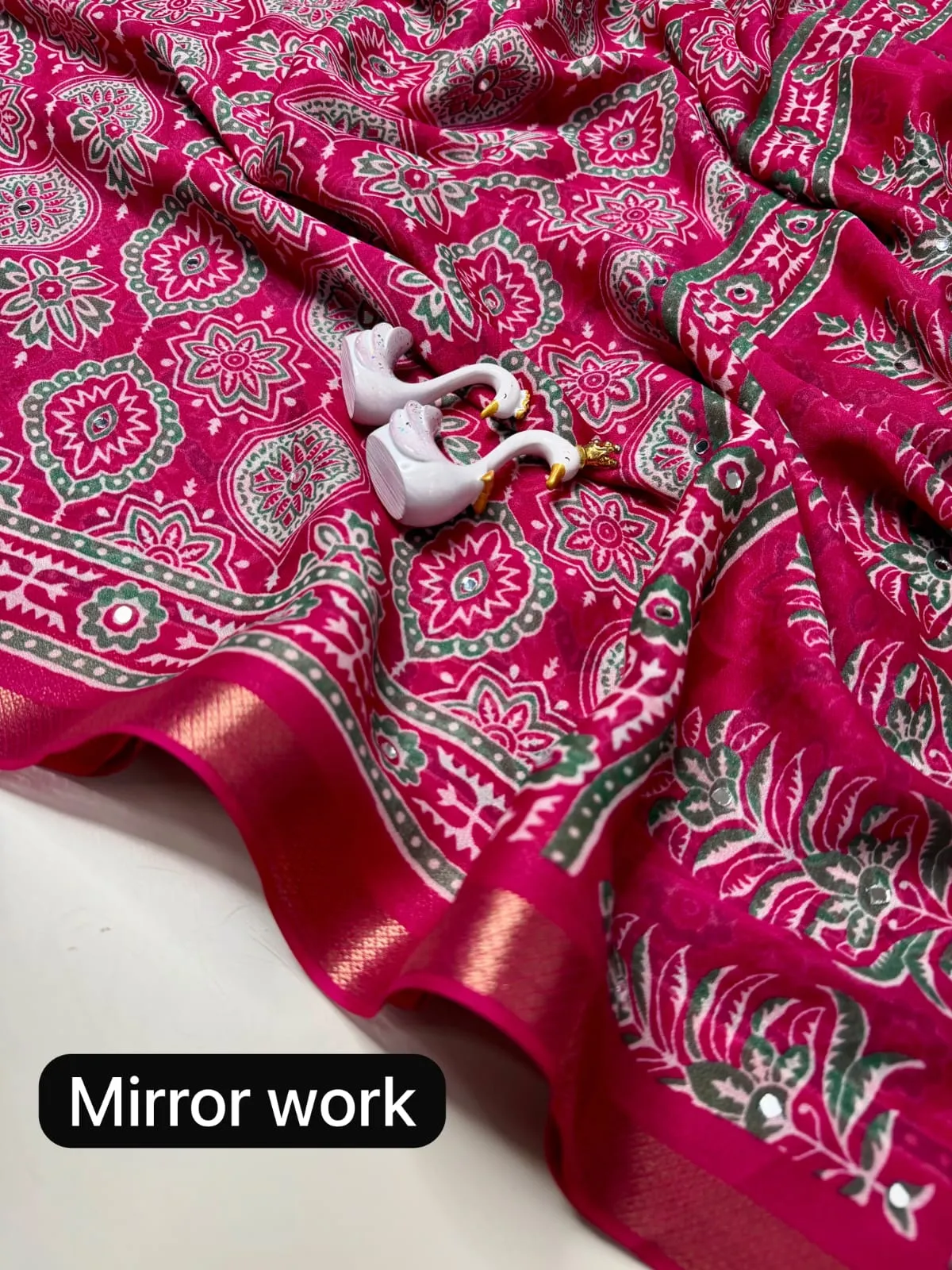 Lightweight Georgette Mirror Work Saree with Zari Border & Matching Blouse Piece - Image 8