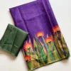 Lightweight Kota Doria Check Saree – Botanical Wildflower Art Print with Contrast Border & Printed Blouse Digital Printed Modal - Image 11